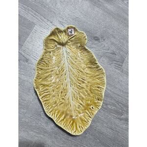 New VTG Bordallo Pinheiro Portugal 15.5”Cabbage Leaf Bowl/Platter Mustard